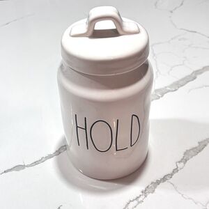 Rae Dunn Collection | White ‘HOLD’ Jar Canister Container with Lid